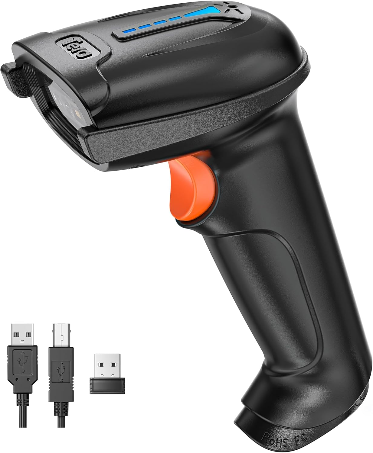 Tera 1D 2D QR Barcode Scanner Wireless and Wired with Battery Level Indicator Digital Printed Bar Code Reader Cordless Handheld Barcode Scanner Compact Plug and Play Model D5100
