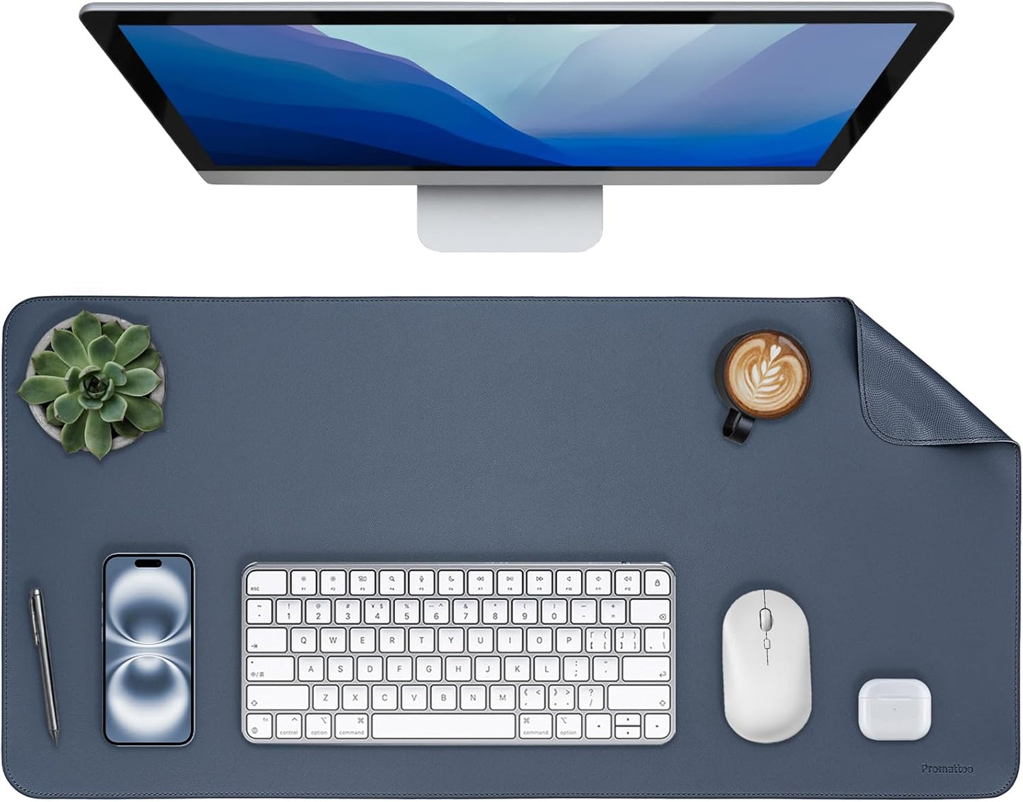 Oversized Non-Slip Desk Pad Protector – Grips Desk Firmly, Anti-Slip Like You've Never Seen! Vegan Leather Waterproof Laptop Mat for Keyboard & Mouse – Large Office Pad– Dusk Navy