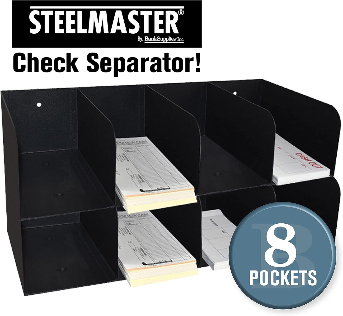 BankSupplies Check Sorter Organizer - 8 Pocket, 2-Tier Design - 4 Over 4-3 ¾” H x 16" W x 8" D - Scratch & Chip-Resistant Finish - Steel Construction - Pre-Drilled Holes - Document Organizer