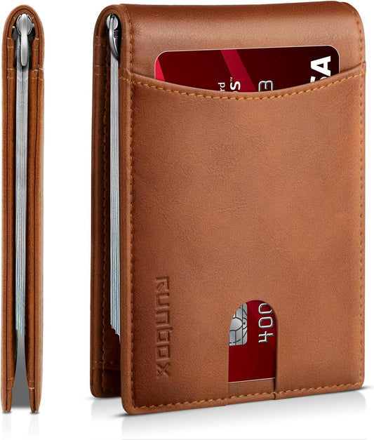Slim Wallet for Men Genuine Leather RFID Blocking Bifold Minimalist Front Pocket Mens Wallet with Money Clip Thin Gift Box