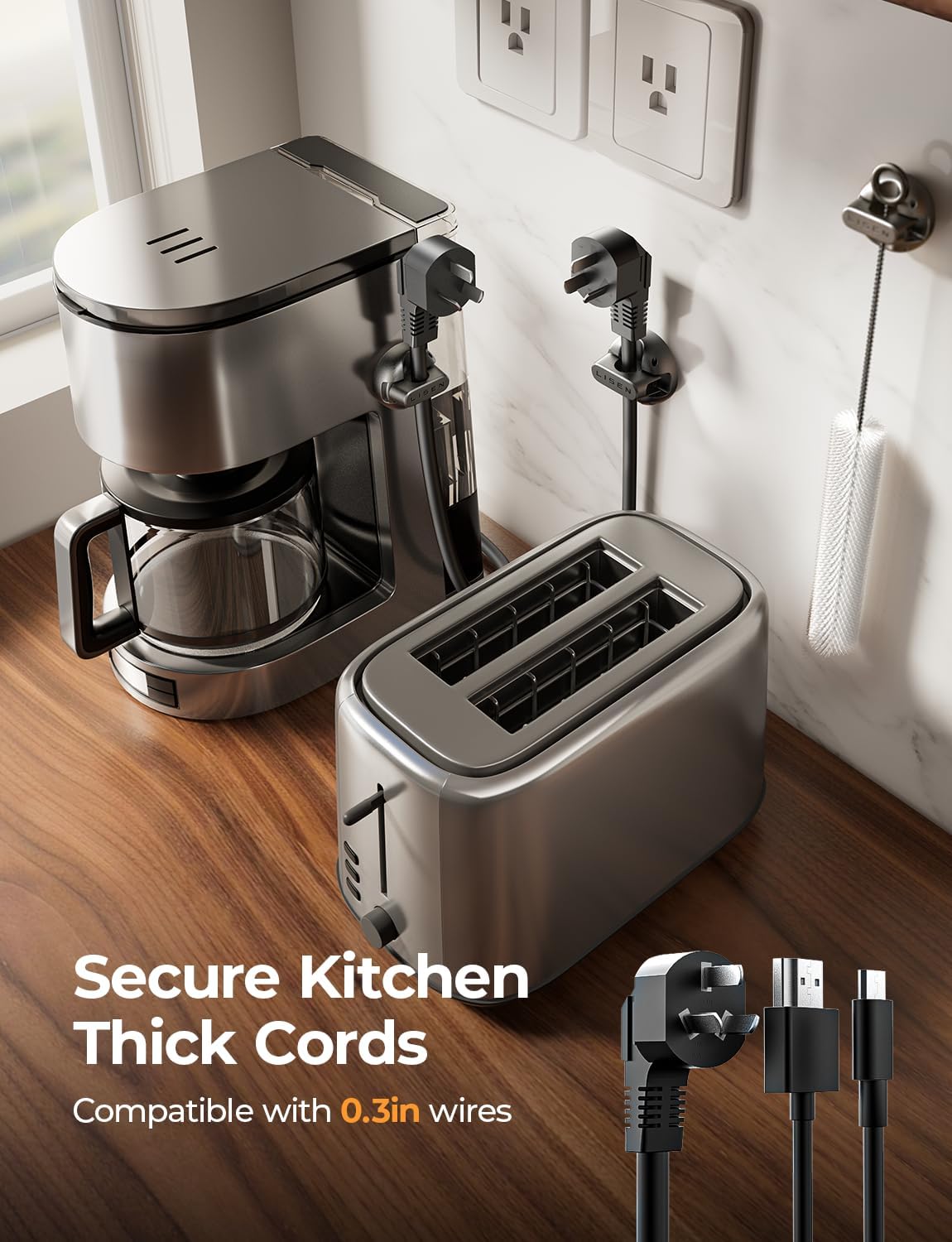 10-Pack Cord Holder [1S Lock] LISEN Magnetic Cord Holder for Nightstand, Under Desk Cable Management with 5 Extra Strong Adhesive Pads, Wire Holders for iPhone 17 Cords, Dorm, Home, Wall, Car, Desktop