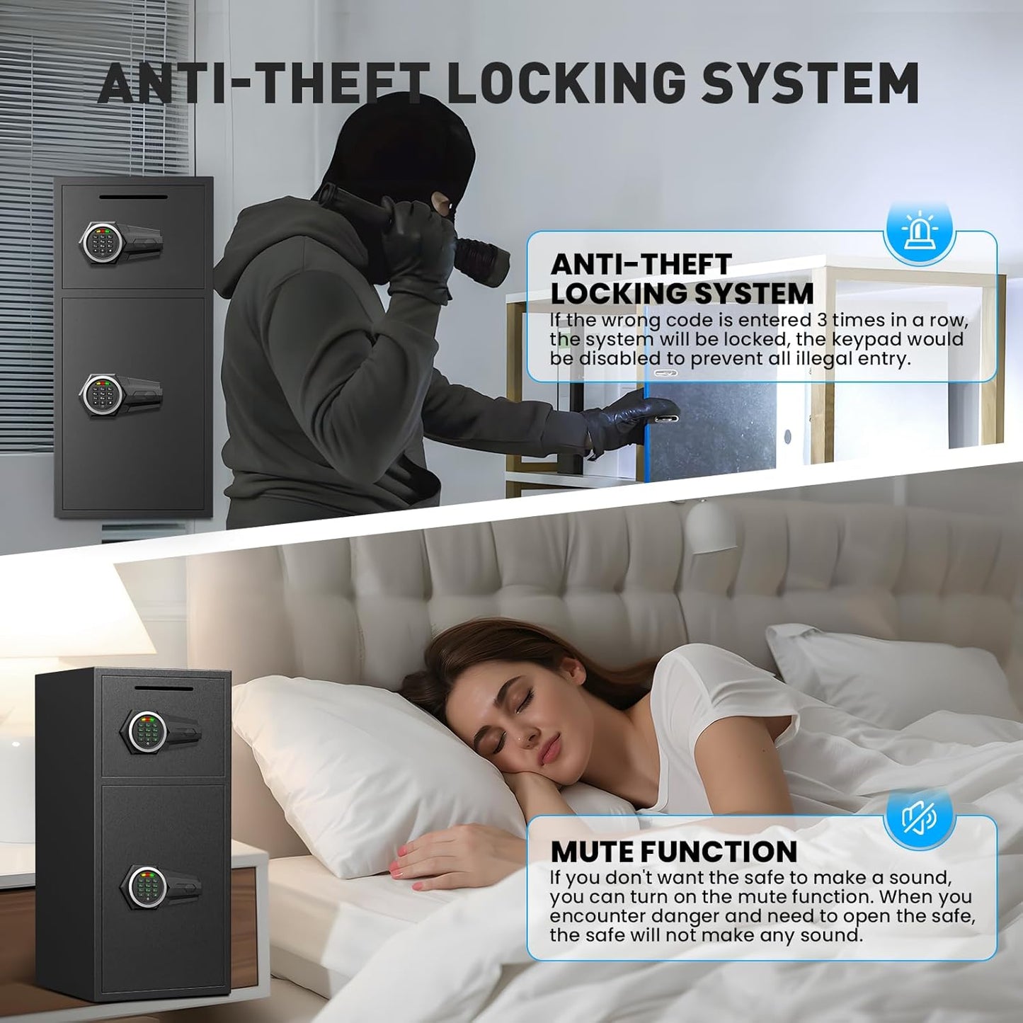 SAFE, 7.0 Cu ft Large Safe Box Fireproof Waterproof, Money Safe With Mute Function and LED Light, Digital KeypadHome Safes with Deposit Slot & Dual Alarm System,Security Box for Money Valuables