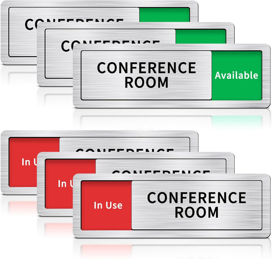 3 Pack Conference Room Sign with Slider 8"x2.6" Meeting in Progress Sign in Use Available Brushed Silver Do Not Disturb Indicators for Conference Room Office Door Recording Studio Decor