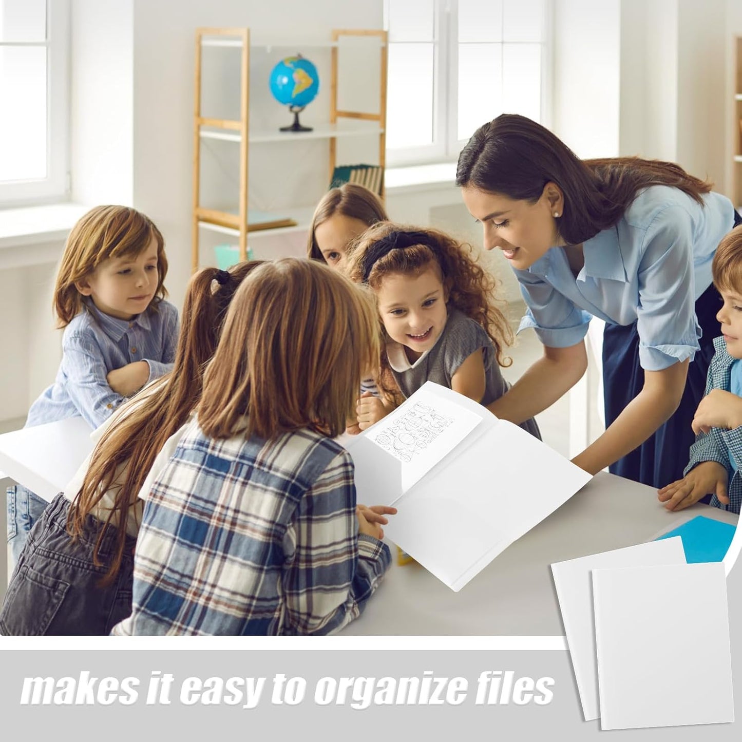 Gueevin 150 Pcs Plastic Folders with Pockets, Two Pocket Folder Fit 8.5 x 11 Inch Letter Size Paper, Heavy Duty School Folders Business Card Holder for Home Office School Bussiness (White)