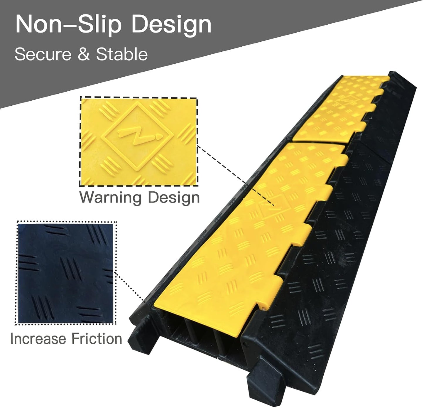 Foldable 3 Channel Rubber Cable Protector, 22000Lbs Load Capacity Wire Hose Pipe Hider Protective Ramp, Driveway Traffic Speed Bump for Asphalt Concrete Gravel Driveway Indoor Outdoor (1PACK)