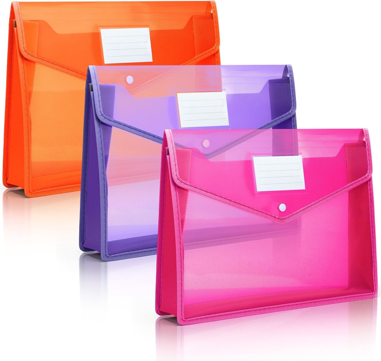 Epakh 3 Pack B4 Plastic Expanding File Folders Wallet for School Classroom Envelope File Folder Document Organizer Colorful Receipt Organizer with Snap Closure for Office (Pink Purple Orange)