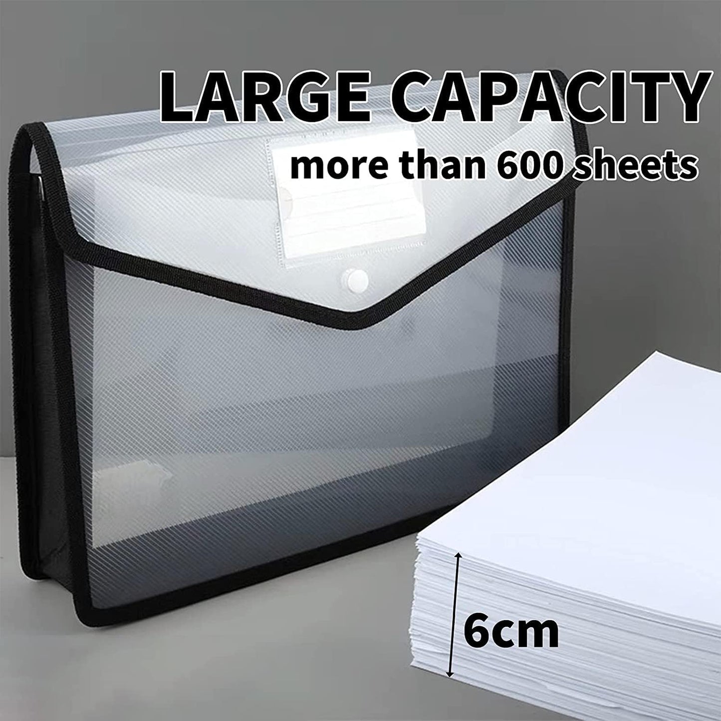 YoeeJob Plastic File Folders Legal Size Expandable Document Folder with Snap Button Closure, A4 Expanding File Wallet Envelopes Pouch with Label Pocket, 2 Packs, Black