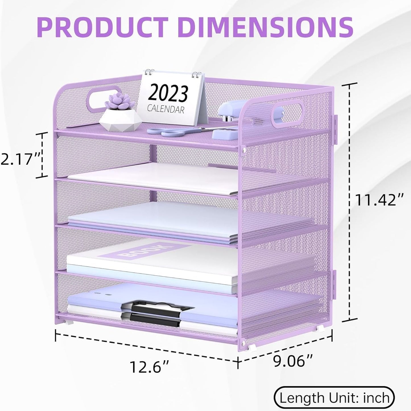 2 Pack 5-Tier Purple Desk Organizer with Handle Mesh Desk File/Paper Organizer Letter Tray for Office, School and Home Easy Installation Purple Office Supplies