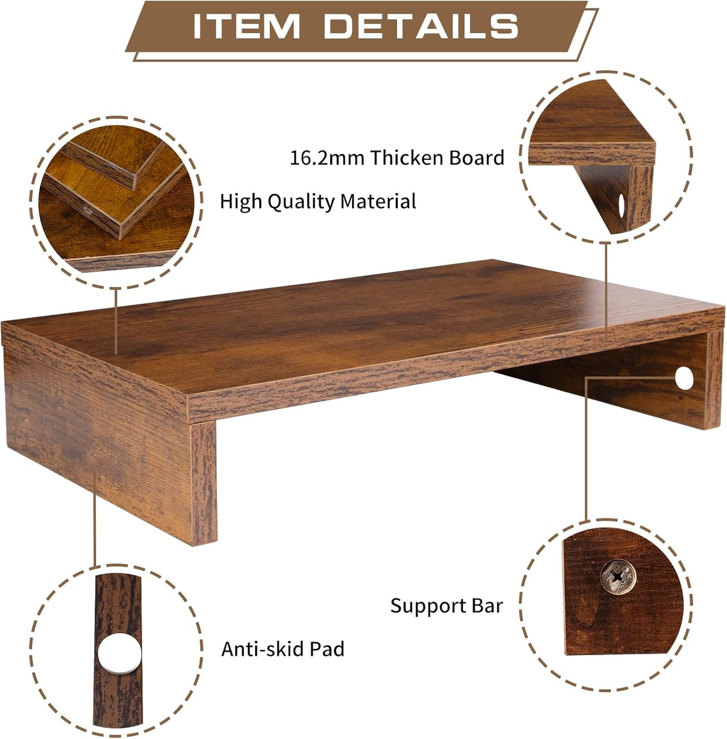 Monitor Stand Riser, Computer Stand, Desk Organizers and Accessories, Laptop Shelf Computer Monitor Riser with Storage for TV Screen PC Printer (Rust Brown-15.75inch)