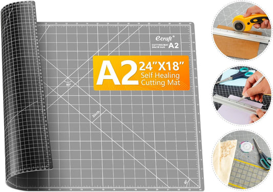 Ecraft Self Healing Cutting Mat:18" x 24" Double Sided 5-Ply Hobby Mat, A2 Rotary Cutting Sewing Mat for Crafts, Fabric,Sewing,Quilting,Scrapbooking,Projects,Grey/Black