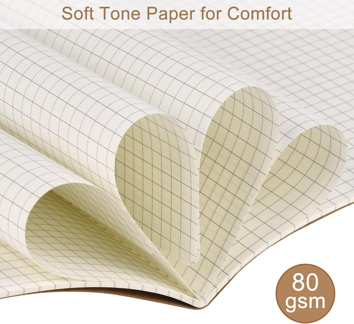 ZCZN 5 Pack A5 Kraft Notebooks Bulk, 8.15x5.5 Inches Graph Paper Journaling Notebooks, Notebooks for Work, Composition Notebooks for School, Journal Notebooks for Office, 60 Pages