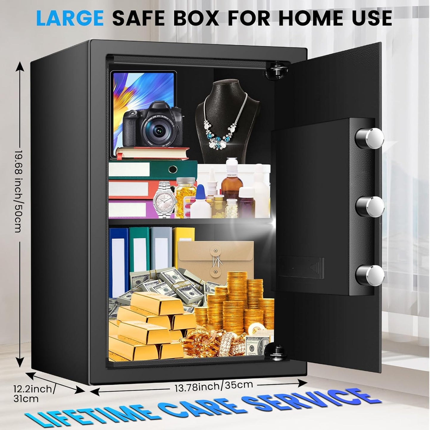 3.2 Cuft Safe Box, Home Safes with Fireproof Waterproof Bag, Security Digital Safe for Home with Programmable Keypad Keys, Smart Alert, Mute Mode, Anti-theft Document Safe for Valuables