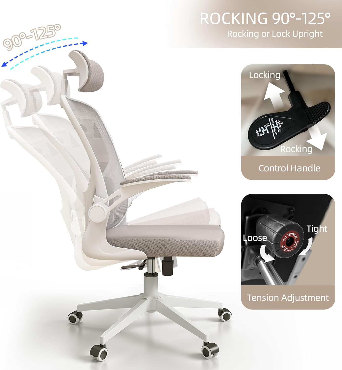 Ergonomic Office Chair, High-Back Mesh Computer Desk Chair with Adjustable Height, Lumbar Support, Flip-Up Armrests,headrest，and Swivel Rolling Design for Home and Office Use