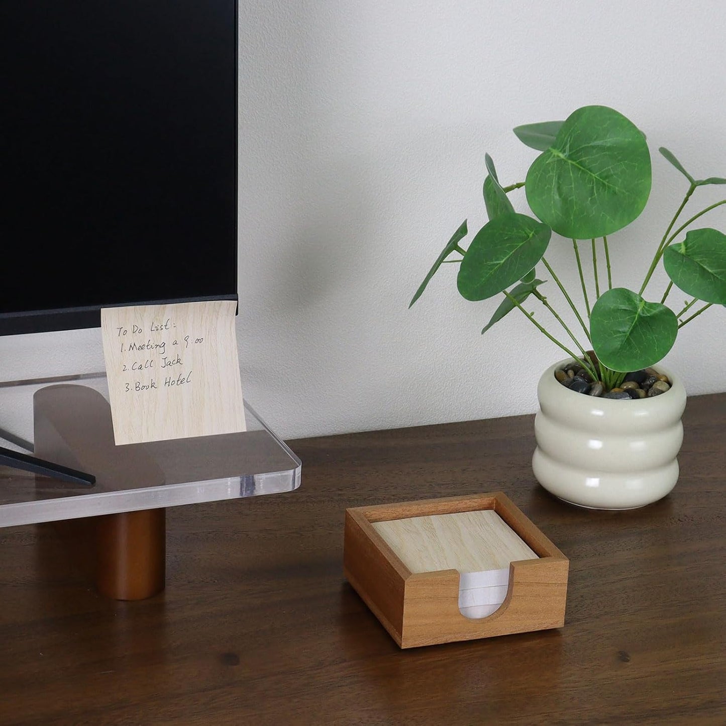 MultiBey Sapele Wooden Sticky Note Holder, Self -Sticky Note Pad Holder, Thicked Wood Post it Note Dispenser Memo Pad Holder, Desktop Accessories Organizer for Office School Home