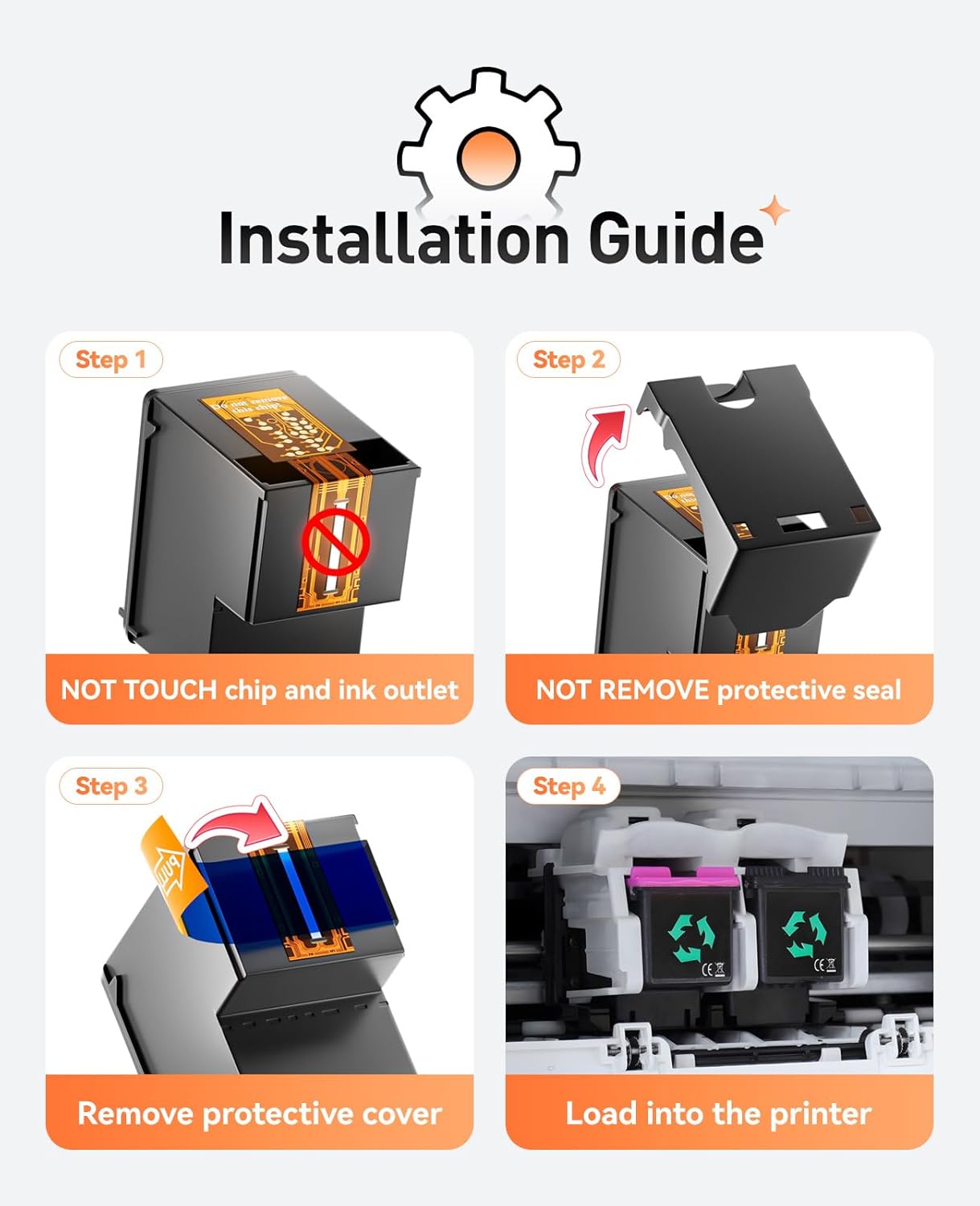 63XL Ink Cartridges 2 Pack High Yield with Chip Replacement for HP 63 63xl Ink Compatible with HP Officejet 3830 4650 4655 5255 5258 5200 Envy 4510 4512 4520 4650 Deskjet 2130 2132 3630 3634 Printer