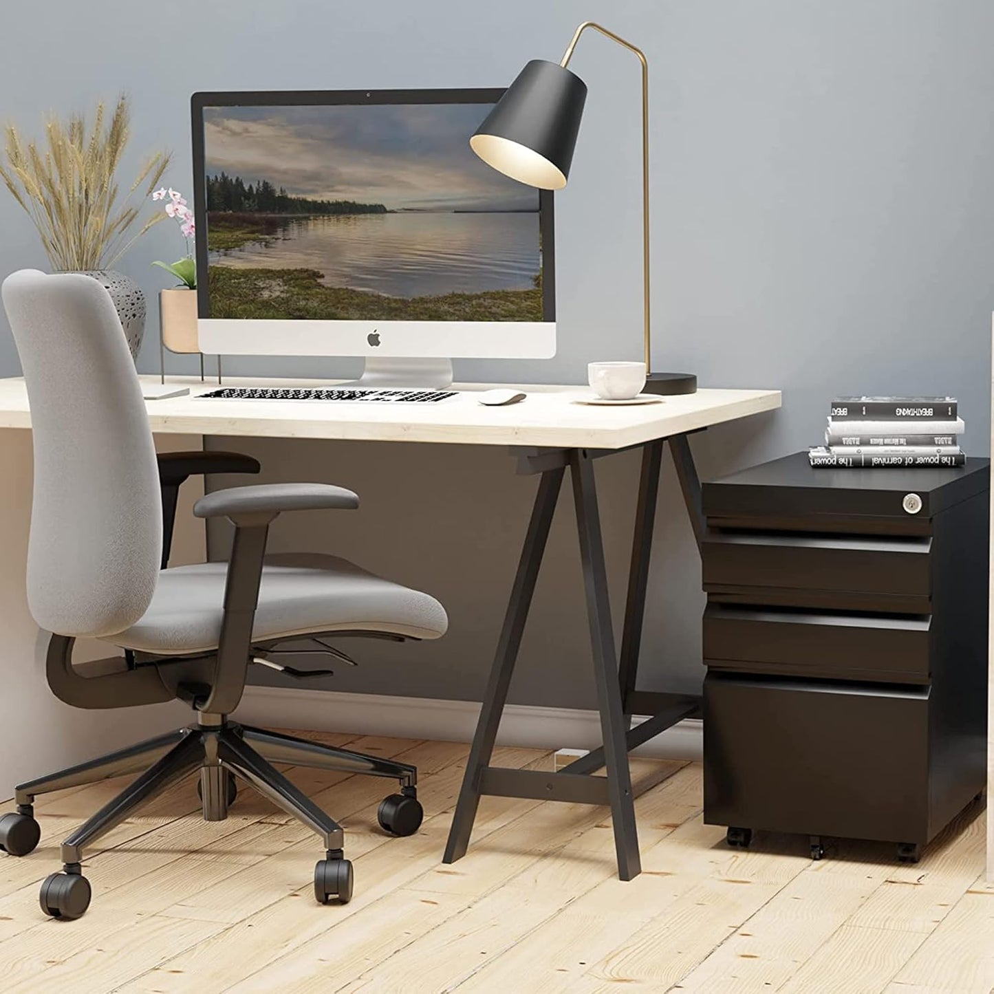 Aobabo 3 Drawer File Cabinet with Lock,Metal Filing Cabinet with Wheels for Home Office & Business Enterprise, Legal/Letter Size, Fully Assembled Except Wheels, Black