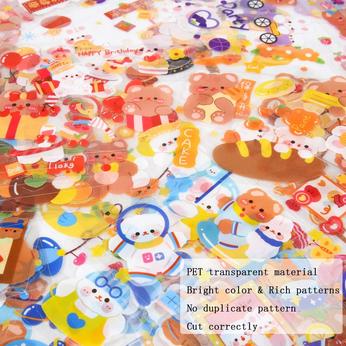 Cute Cartoon Bunny Bear Stickers, EAMOTOL 100 Sheets Kawaii Animals Transparent PET Scrapbooking Clipping Supplies Decals for Journaling Planners Collage Junk Journal Bullet Album Calendar Phone Case