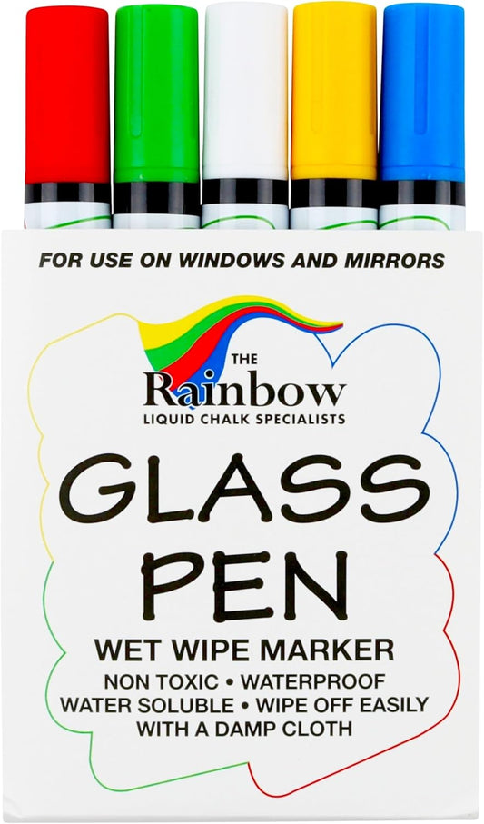 Glass Pen Window Marker: Liquid Chalk Pens for Glass, Whiteboard Markers with Washable Paint - Graduation, Car Windows, Mirror Pen, Storefront, Wedding, Parade, Party & Holiday (5 Pens - Fine Tip)