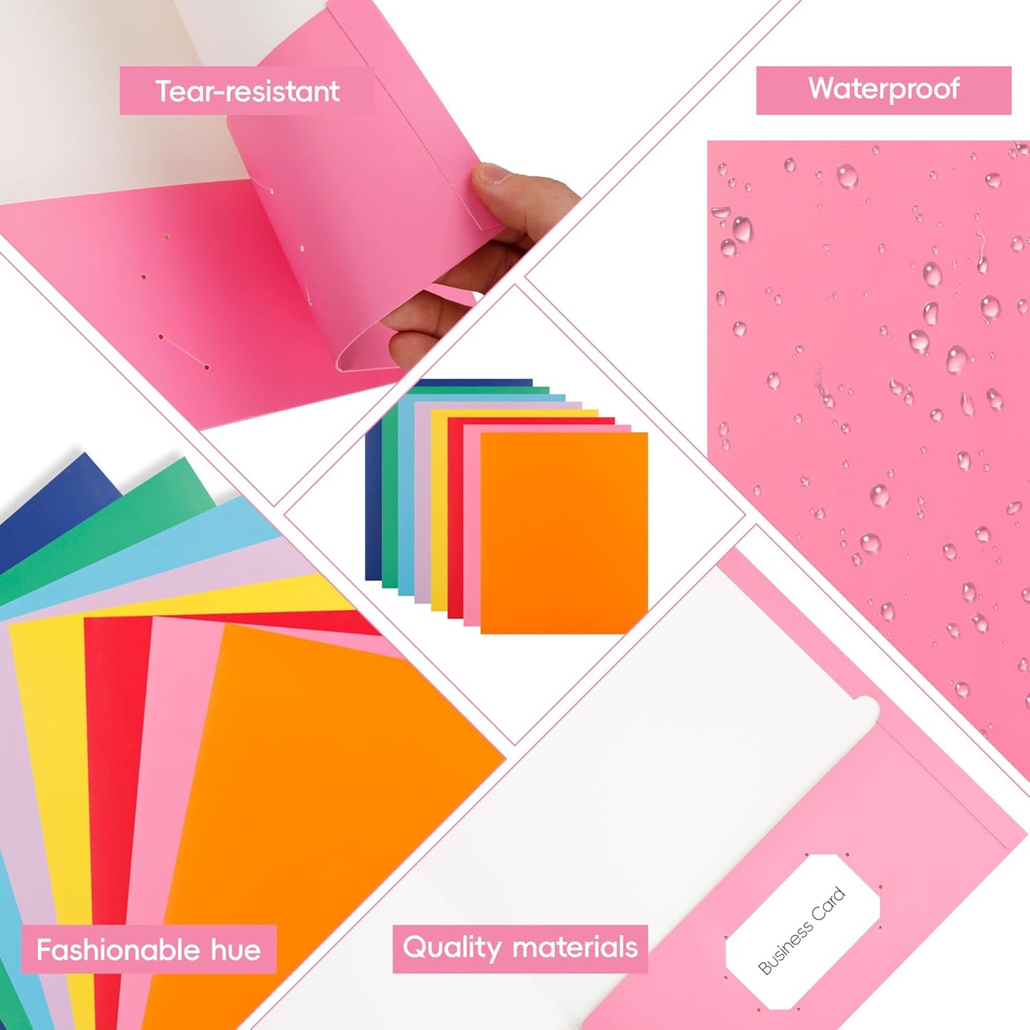 50 Pack Folders with Pockets, Pocket Folders Fit Letter Size Paper, with Business Card Slot, 2-Pocket Folder for School Office Home Business