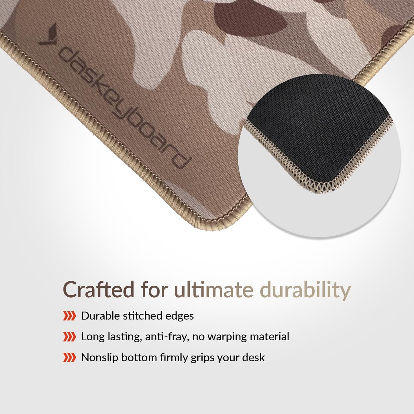 Das Keyboard Large Gaming Mouse Pad Desk Mat with Stitched Edge - Non Slip Base - Waterproof - Premium Cloth Mousepad for Home Work Gaming - Desert Camo