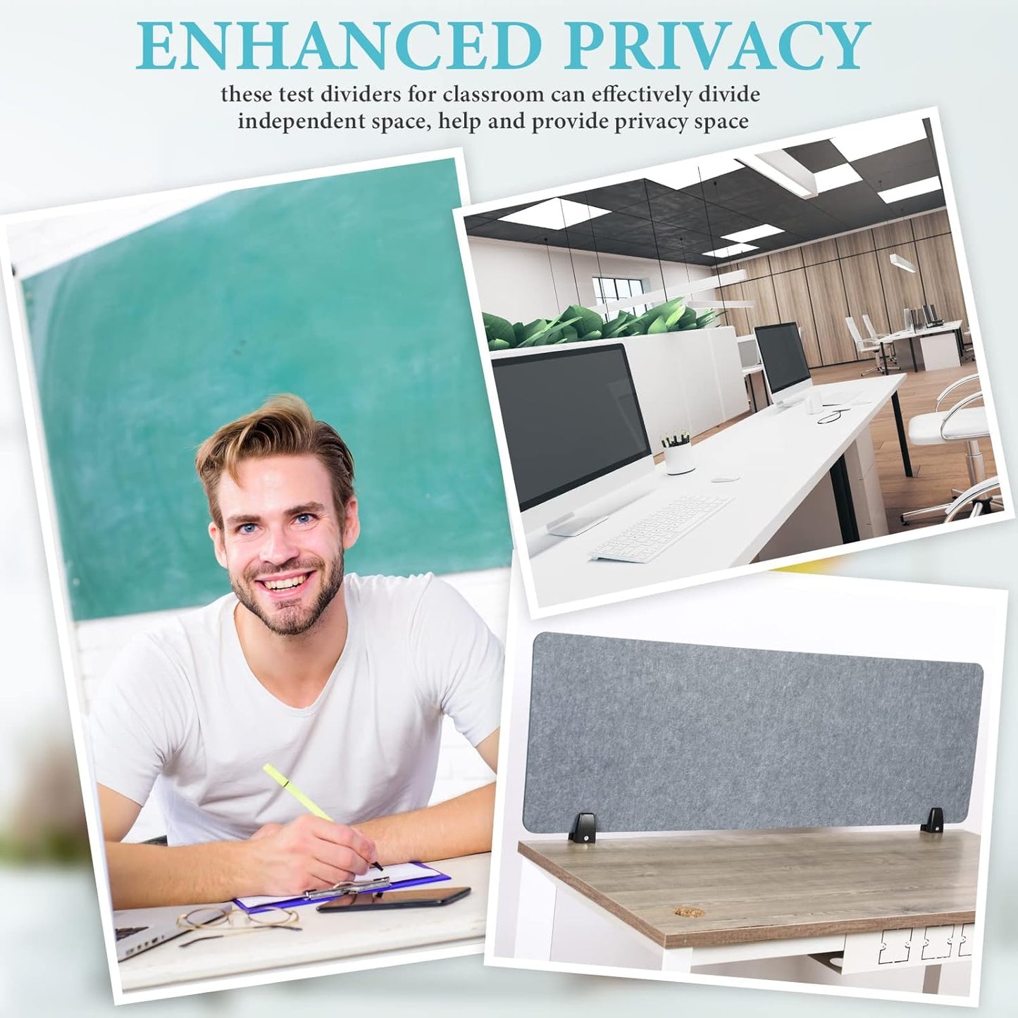 Wesiti 2 Pcs Acoustic Desk Divider Noise Reducing Desk Privacy Panel for Student Table Standing Sound Proof Divider Desktop Claw Office Furniture Partition for Classroom(Gray,47.24 x 15.75 Inches)