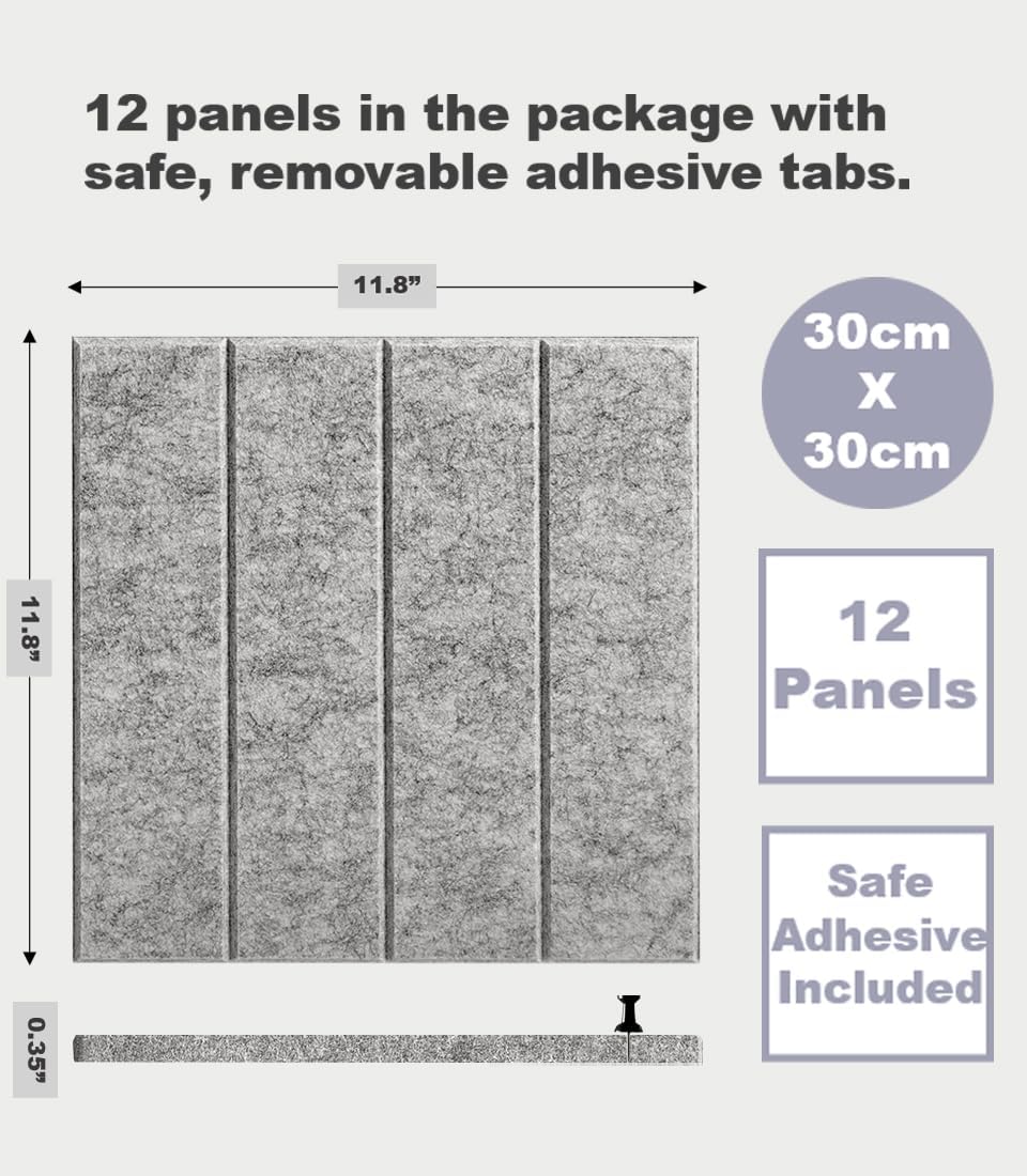 Large Cork Board Alternative - 12-Pack Felt Wall Tiles with Safe Removable Adhesive Tabs, Cork Wall Tiles Bulletin Board Home Office Essentials - Gray Marble