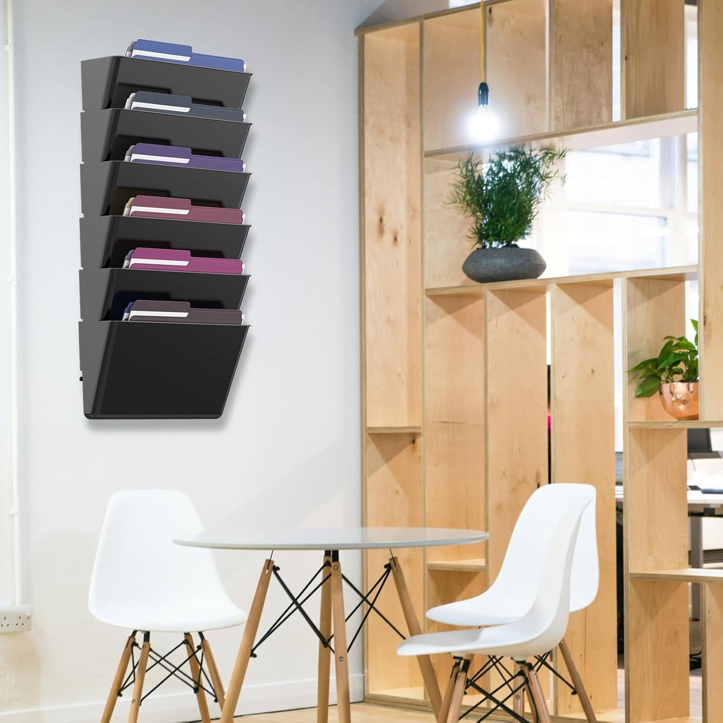 6 Pockets Acrylic Wall File Organizer, Clear Wall File Holder, Plastic Hanging Wall File Holder for Office, School and Home, Black