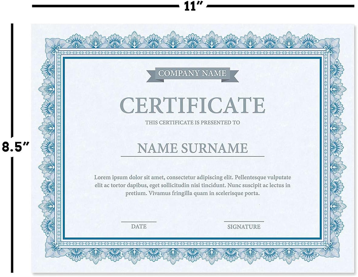 Intricate Blue on Blue Parchment Certificate Papers - Pack of 100, Laser & Inkjet Printer Compatible, for Office, Business Awards, Graduation, School Diplomas, 8-1/2" x 11" on 60 lb. Text Stock
