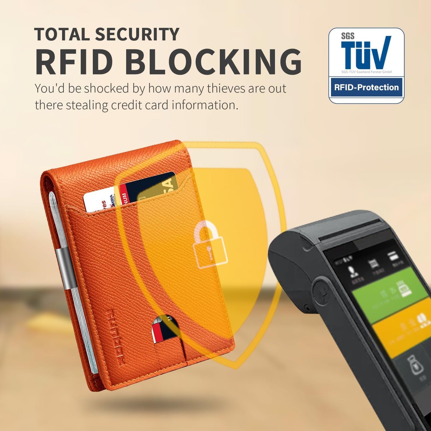 RUNBOX Slim Wallets for Men - Leather Money Clip Mens Wallet - RFID Blocking Front Pocket Bifold Wallet - Thin Credit Card Holder with Gift Box