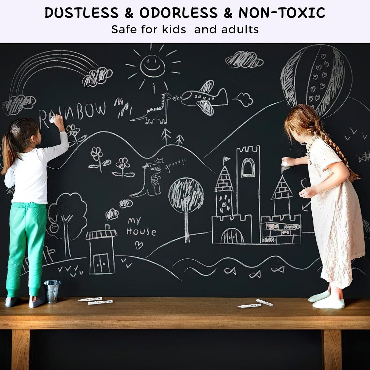 SFAIH White Liquid Chalk Marker Pen - 8 Wet Erase Chalkboard Markers for Blackboard, Signs, Windows, Glass, 4.5-6mm Reversible Tip & 0.7-1mm Fine Tip