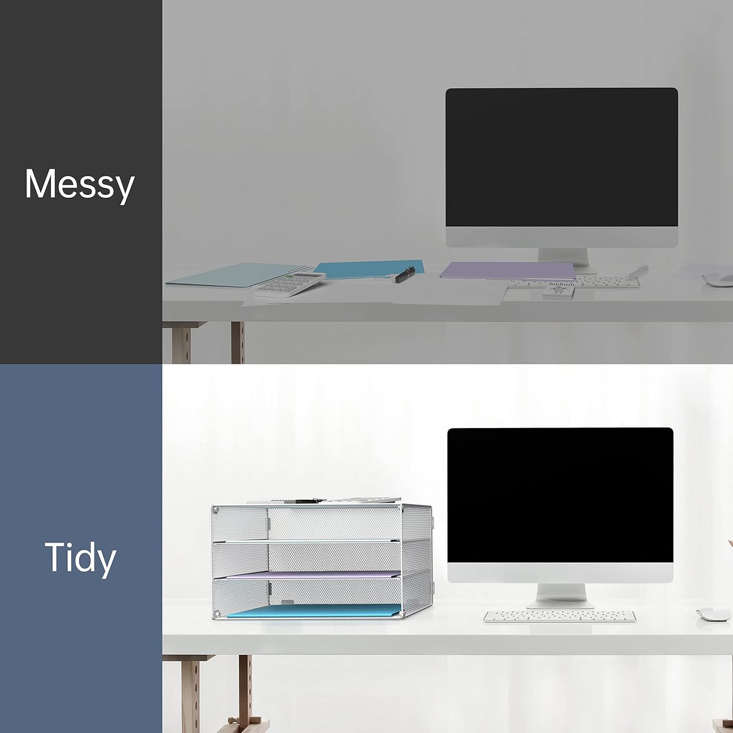 DALTACK 3 Tier Letter Tray Paper Organizer Mesh Metal Desk File Organizer for Home & Office, White