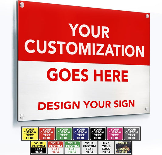 Custom Metal Business Signs, Personalized Aluminum Outdoor Signs, Waterproof, White Aluminum (Red & White, 18x12 In)