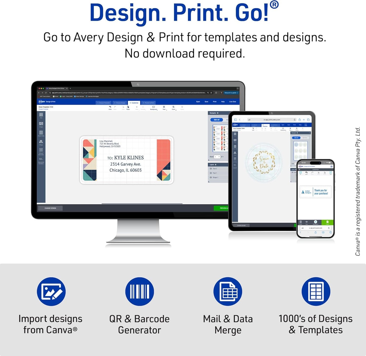 Avery Half-Sheet Printable Shipping Labels, 5.5" x 8.5" Customizable Stickers, White, 200 Blank Mailing Labels, Great for Mailing, Shipping, Organizing, and More (5126)