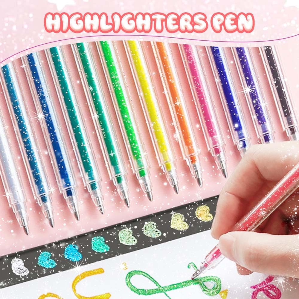 Glitter Gel Ink Pens, 2025 New Sparkle Metallic Dual Tone Iridescent Gel Pen Set for Coloring, with Replacement Pen Core, Paint Markers Sparkly Pens for Kids Adult Office Back to School Supplies (8)