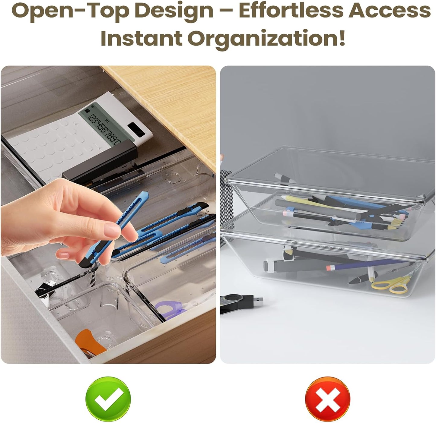 5 PCS Clear Plastic Drawer Organizer Set, 2 Sizes Acrylic Drawer Storage Trays Non Slip Storage Bins for Makeup, Jewelry, Gadgets for Kitchen, Bedroom, Bathroom, Office