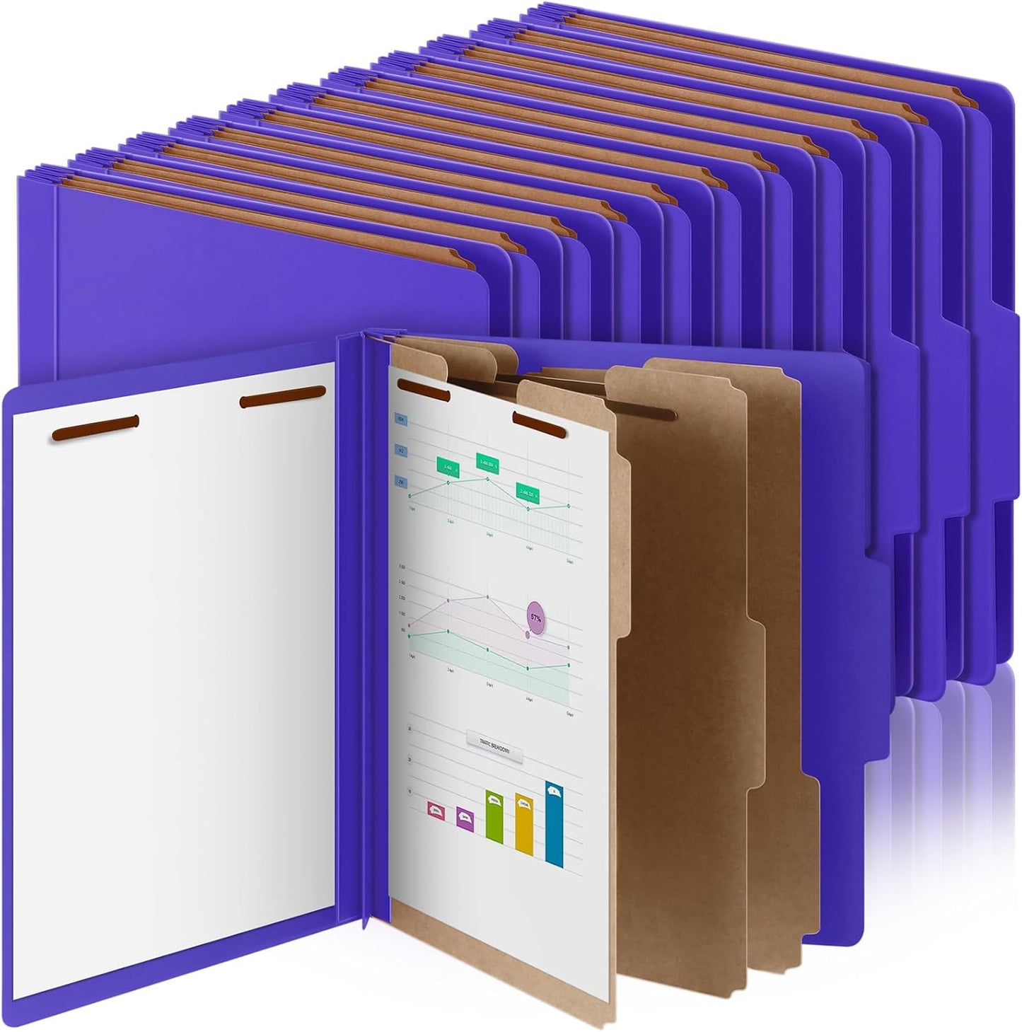 24 Pcs Classification Folders Letter Size, 3 Divider Pressboard File Folder with Fasteners, Expanding File Organizer Bulk for Teachers, Clergy, Office, Church, Christmas Donations (Purple)