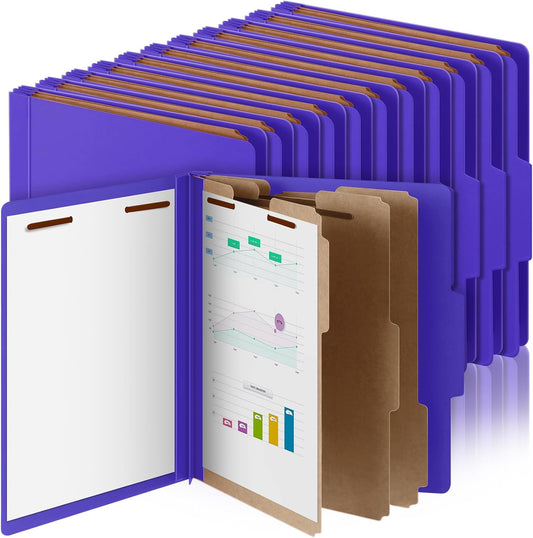 36 Pcs Classification Folders Letter Size, 3 Divider Pressboard File Folder with Fasteners, Expanding File Organizer Bulk for Teachers, Clergy, Office, Church, Christmas Donations (Purple)