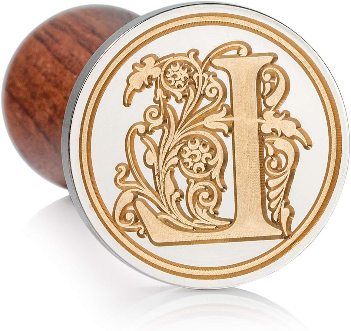 Mceal Wax Seal Stamp, Large Seal 1 1/5"(30mm) Dia, Silver Brass Head with Wooden Handle, Regal Letter A to Z Series (Letter L)