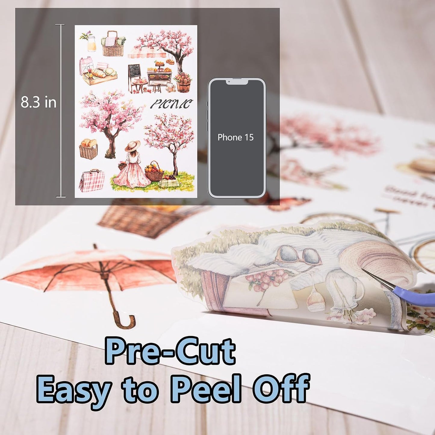 YagCu Scrapbook Sticker Book, Picnic Journaling Stickers, Junk Journal Supplies, Pre-Cut Aesthetic Scrapbooking for Adults, Decorative Ephemera Bullet Planner DIY Arts Craft Collage