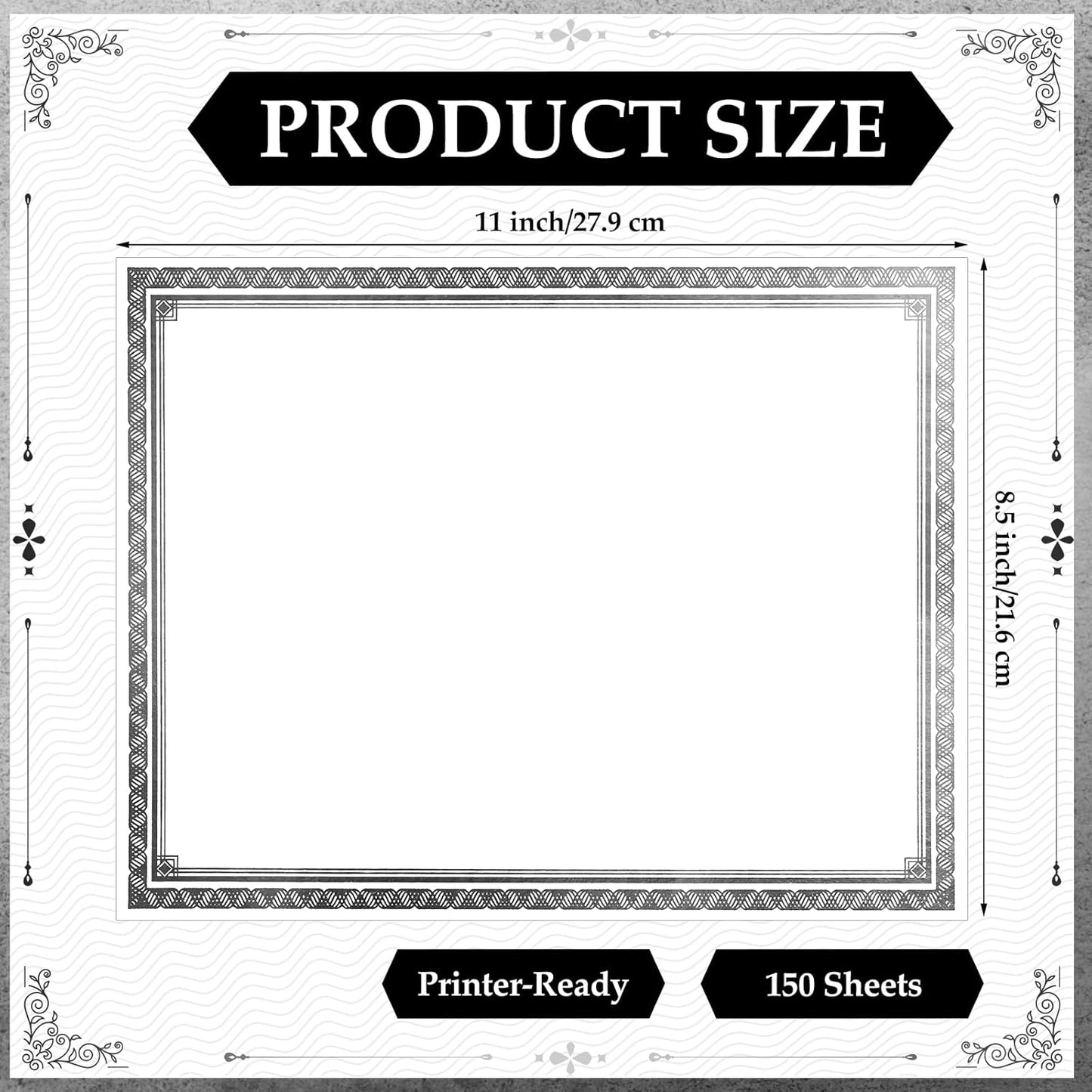 150 Sheets Certificate Paper 8.5 x 11 for Printing Blank Award Certificate for Graduation Diploma Achievement Participation Award Document(Silver)