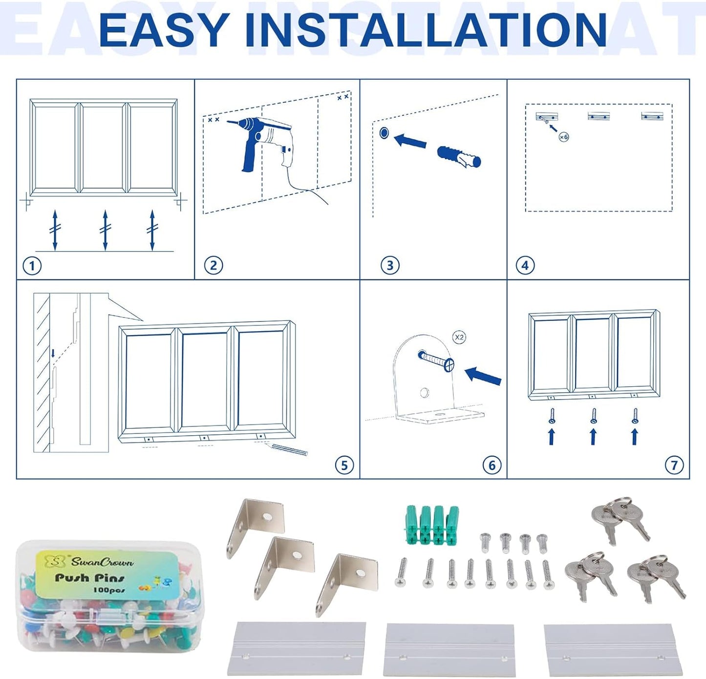 SWANCROWN Outdoor Bulletin Board 94x48in, Enclosed Bulletin Board with Locking Door for Office School Commerce, Grey Felt, Sliver Aluminum Frame
