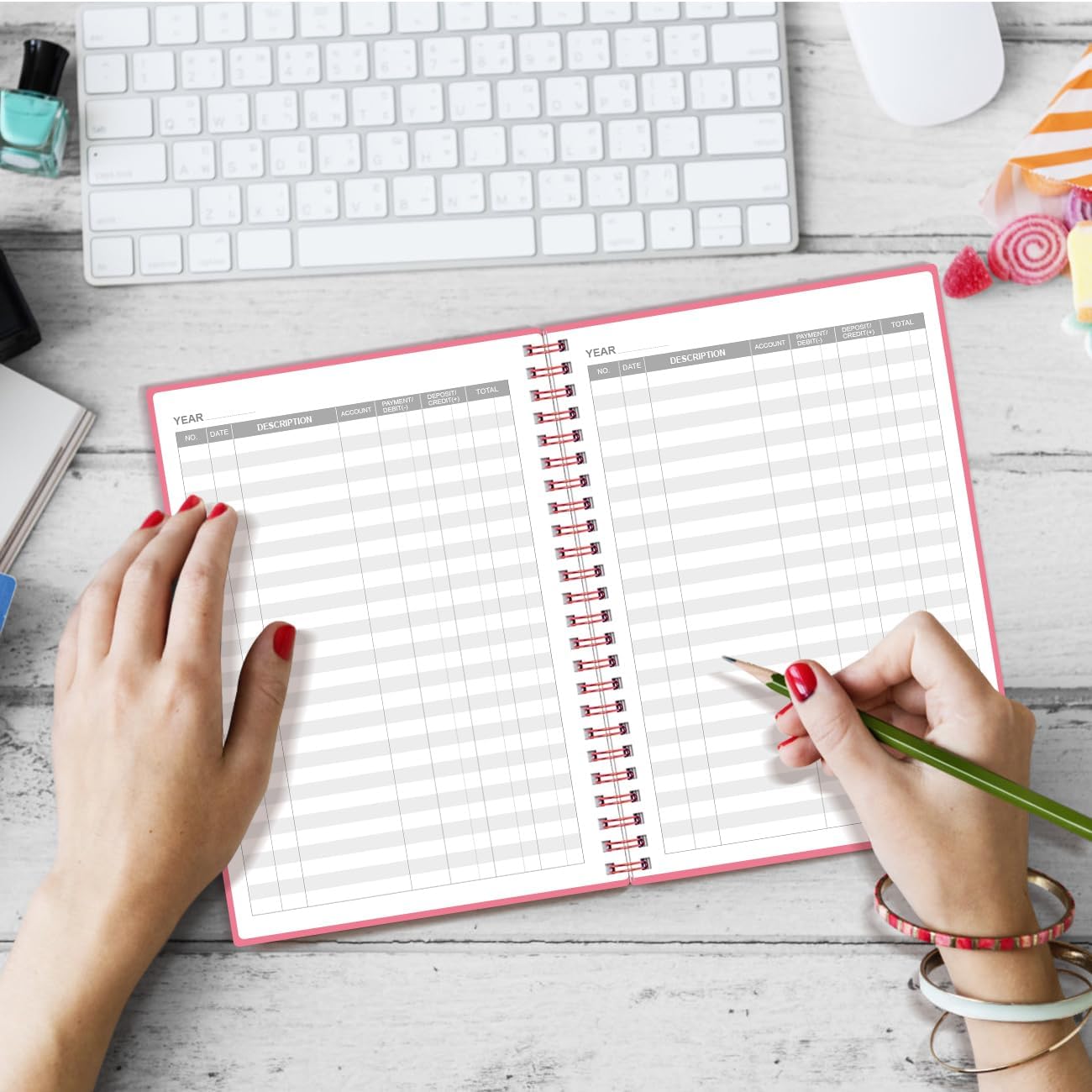 Accounting Ledger Book - A5 Ledger Book for Bookkeeping, Small Businesses & Personal Use, Expense Tracker Notebook for Tracking Money, Expenses, Deposits & Balance, 5.8" x 8.4", Pink