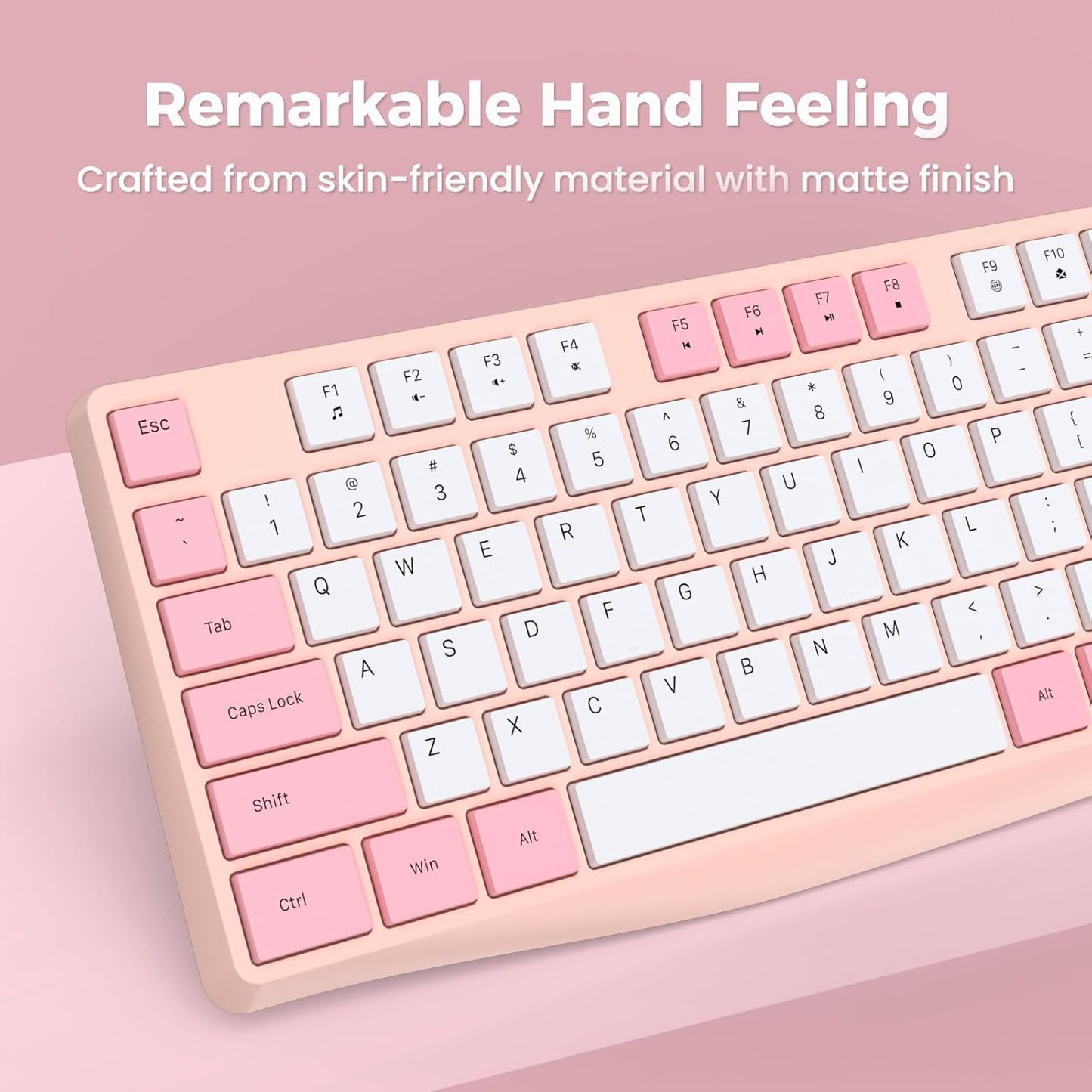 Lovaky Wireless Keyboard, 2.4G Ergonomic Wireless Computer Keyboard, Enlarged Indicator Light, Full Size PC Keyboard with Numeric Keypad for Laptop, Desktop, Surface, Chromebook, Notebook,PinkWhite