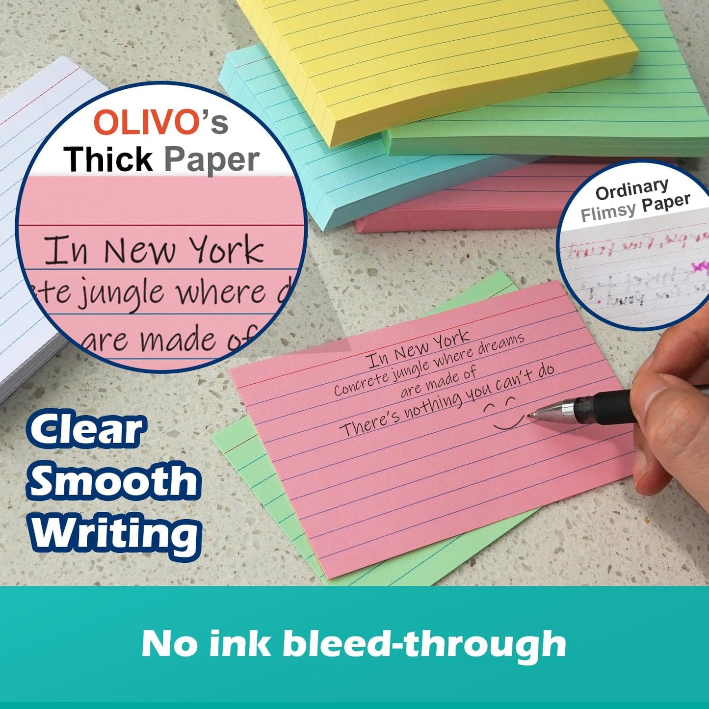 Yellow Lined Index Cards 3x5 Ruled Note Cards 200 Count, 180 GSM Heavy Weight