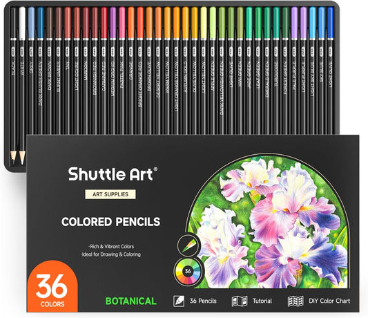 Shuttle Art 36 Colored Pencils, Botanical Themed Colored Pencils for Adult, Soft Core Color Pencils, Coloring Pencils for Adults Kids Artists Beginners Drawing Coloring Sketching