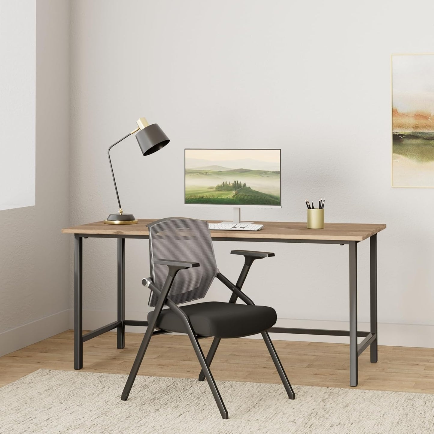 2 Pack Stackable Conference Room Chairs with Paddle Folding Office Chair Foldable Desk Chair Mesh Back and Arms for Conference Meeting Guest Reception Home Office Training Room Chair