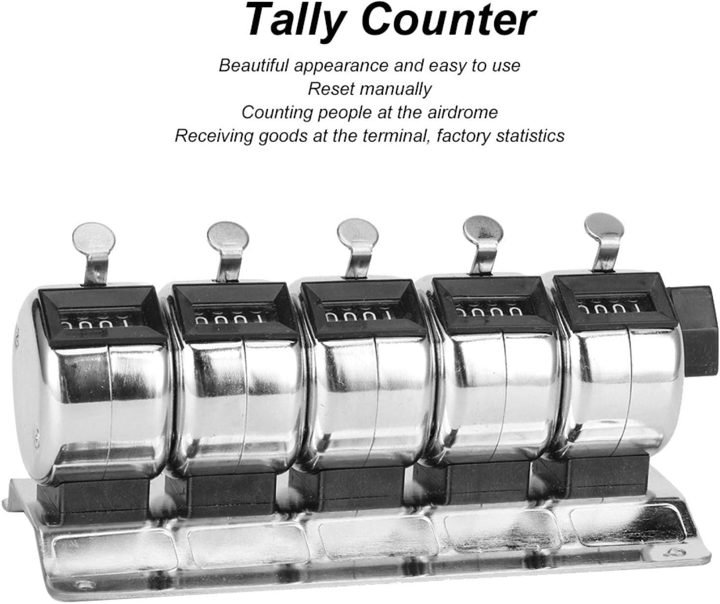 Metal Hand Tally Counter Handheld Mechanical Number Click Counters Manual Counter 4Digit 5 Units Stainless Steel Tally Number of People At Airport/Terminal Order/Factory Statistics