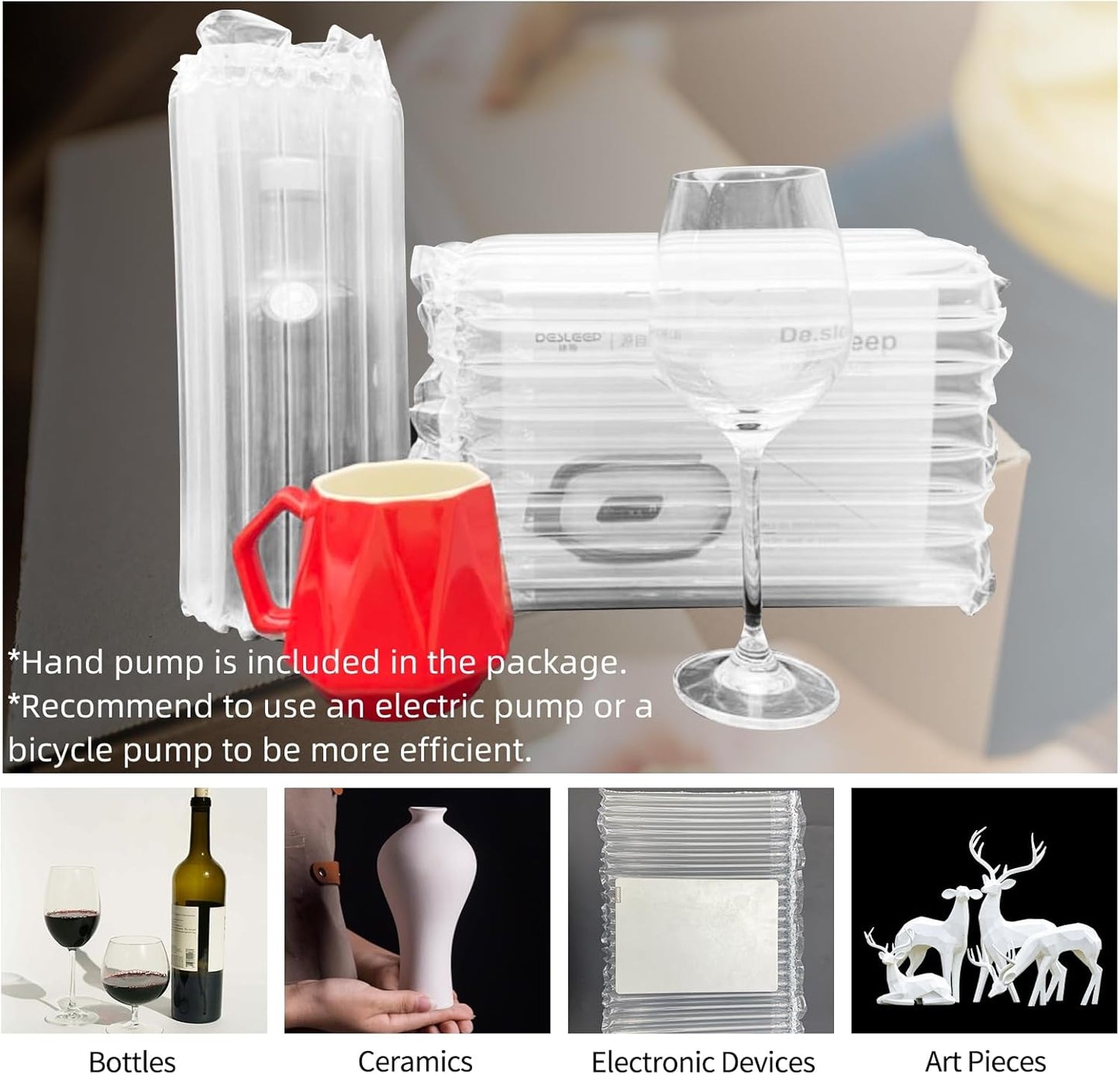 Large Bubble Cushioning Wrap for Packing 12"x164'，Inflatable Air Pillows for Shipping & Moving Bottle Travel Protector Bags Heavy Duty Space Saving Box Filler Shipping Supplies with Pump, 55um