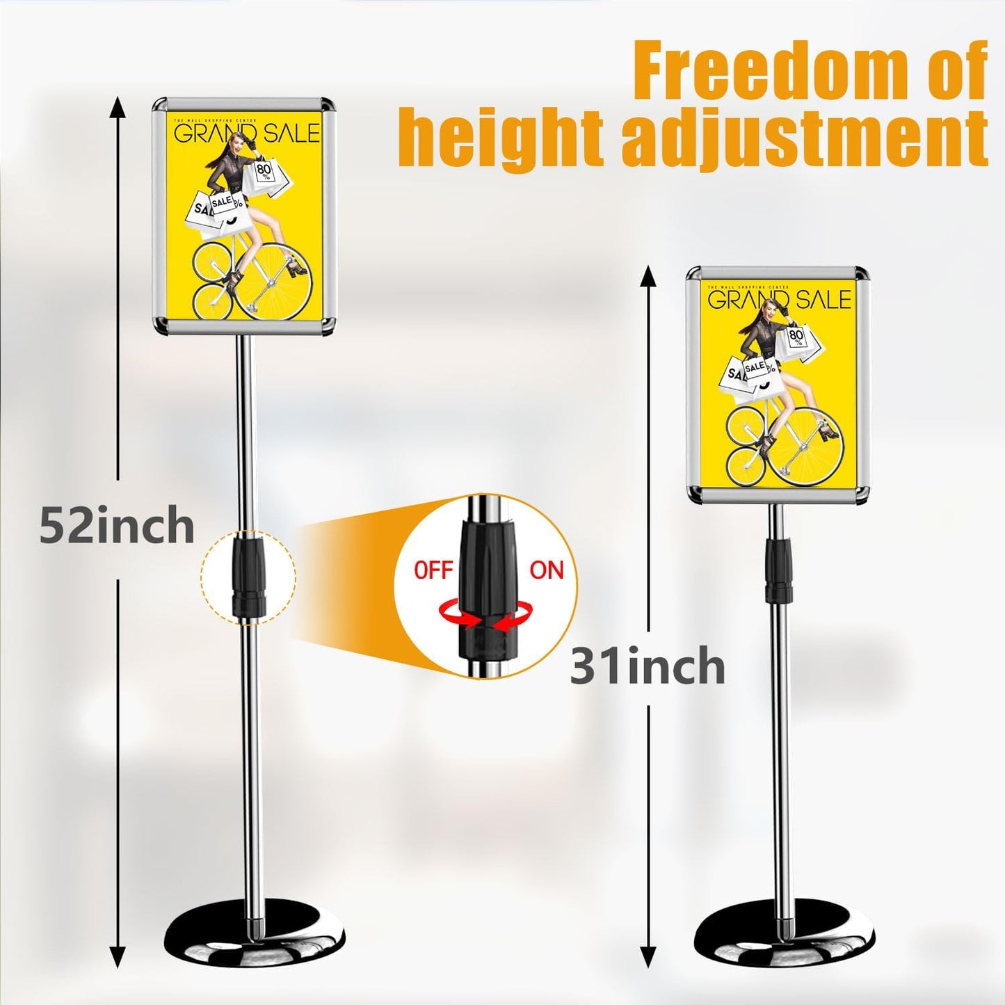 Sign Holder Poster Stand - 8.5 x 11 Inch Vertical & Horizontal Sign Stand Displayed Poster Holder - Round Corner sign holder for Display, Advertisement & Outdoor sign holder, Silver (1 Pack)