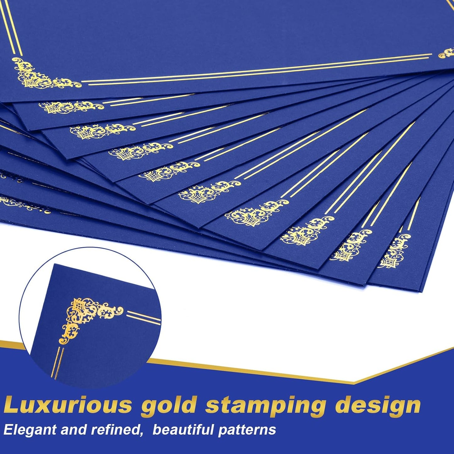 Fainne 120 Packs Certificate Holders Bulk, Diploma Covers Gold Foil Border, Document Covers for Letter Size 8.5x11 Award Certificates, Cardstock, Document Papers, Paper Card Stock(Royal Blue)